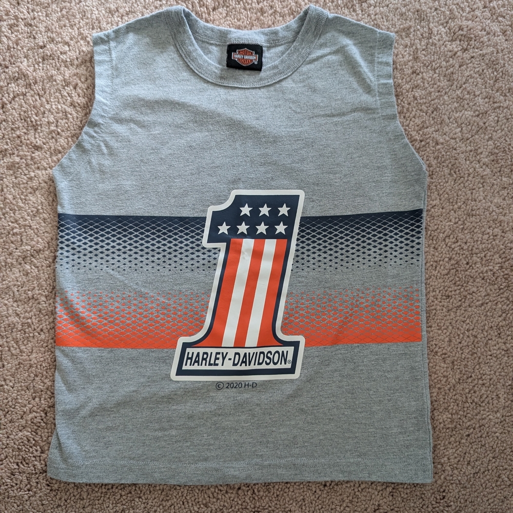 Harley-Davidson Gray and Orange Sleeveless Top